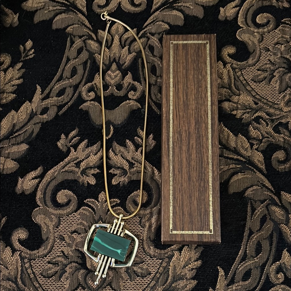 Vintage Gold Crown Inc. Necklace with Green Pendant